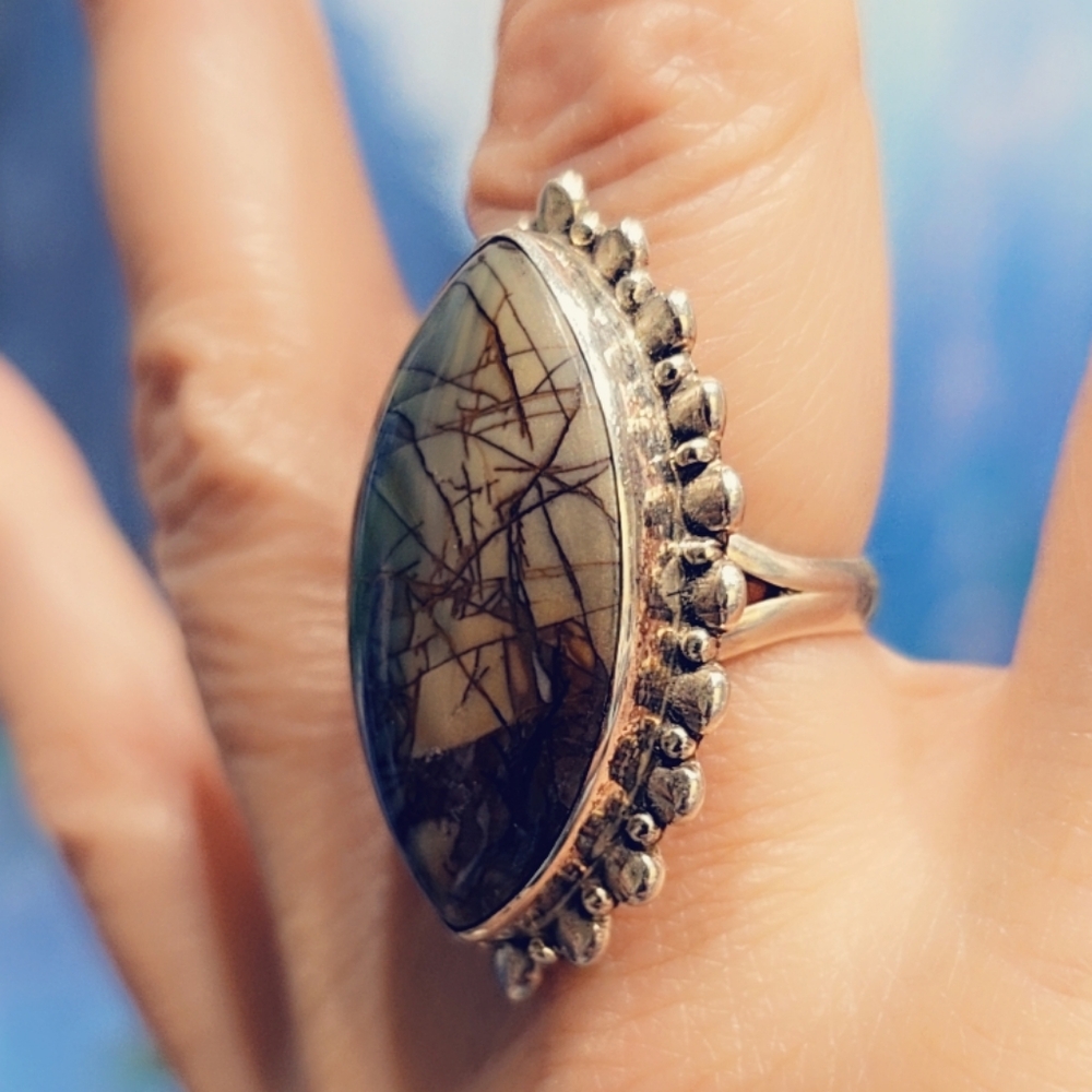 Picasso Stone Solid Sterling Silver Gemstone Ring… - image 2